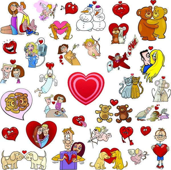 Cartoon Illustration Valentines Day Characters Design Elements Clip Art Set — Stock Vector