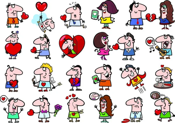 Cartoon Illustration Funny People Valentines Day Time Characters Set — Stock Vector