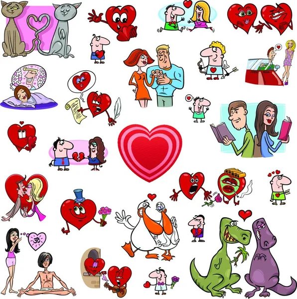 Cartoon Illustration Valentines Day Design Elements Characters Clip Art Set — Stock Vector