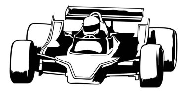 Race Car and Driver - Black and White Illustration, Vector clipart