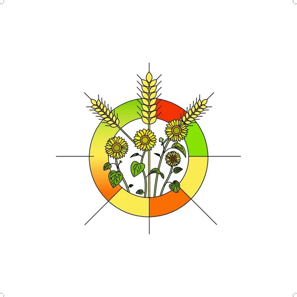 Bäckerei Logo Mit Sonnenblumen Auf Weißem Hintergrund — Stockvektor