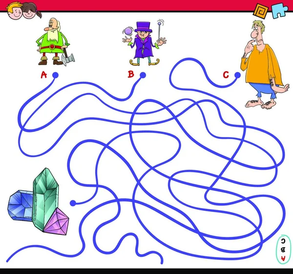 Cartoon Illustration Von Pfaden Oder Labyrinth Puzzle Activity Spiel Mit — Stockvektor