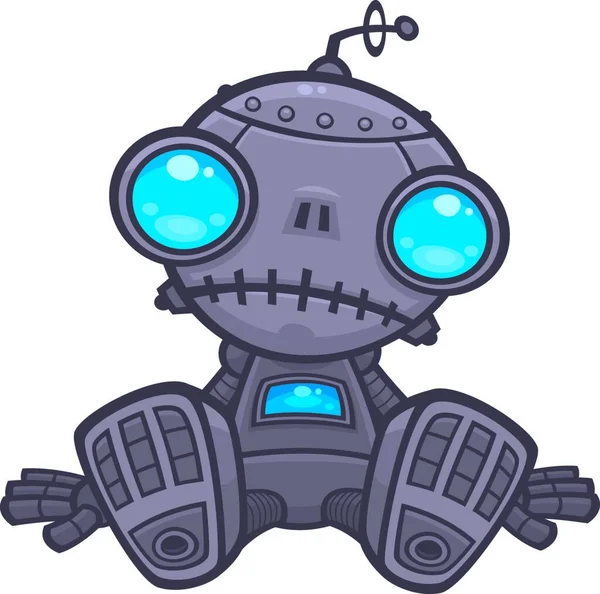 Vector Cartoon Illustration Eines Niedlichen Aber Traurigen Kleinen Roboters Mit — Stockvektor