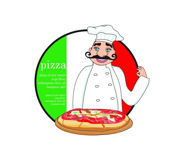 Chef Com Pizza Cartão Abstrato Com Espaço Para Seu Texto — Vetor de Stock