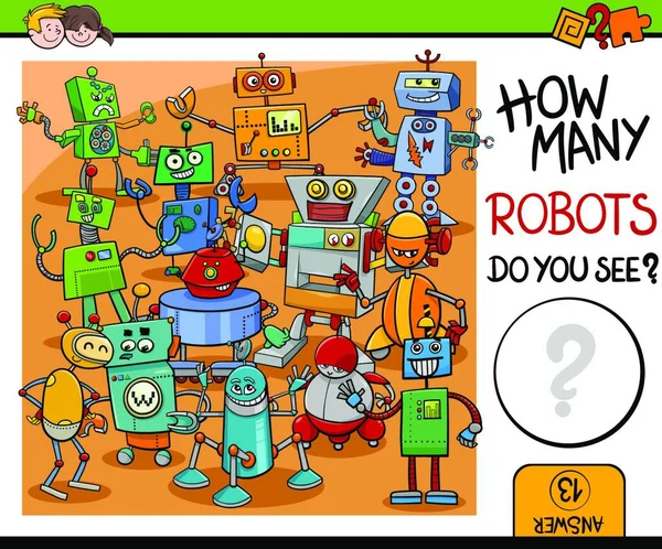 Cartoon Illustration Educational Counting Activity Children Robot Characters — Stock Vector