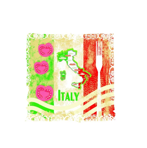 Italy Travel Grunge Card Con Cucina Nazionale Italiana — Vettoriale Stock