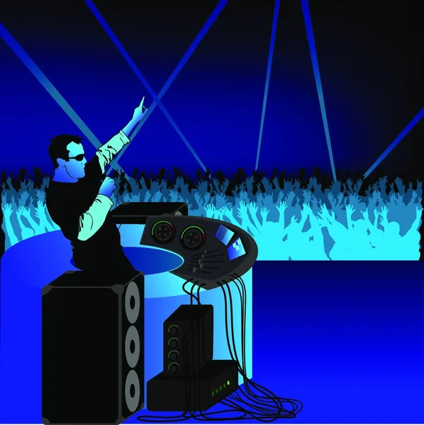 Disc Jockey Audience Blue Colored Illustration Vector — 스톡 벡터