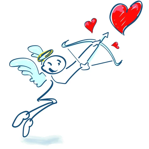 Figura Vara Como Cupido Com Corações Vermelhos Arco — Vetor de Stock