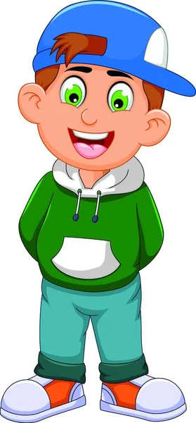 Vector Illustration Cute Little Boy Cartoon Standing — Stock Vector