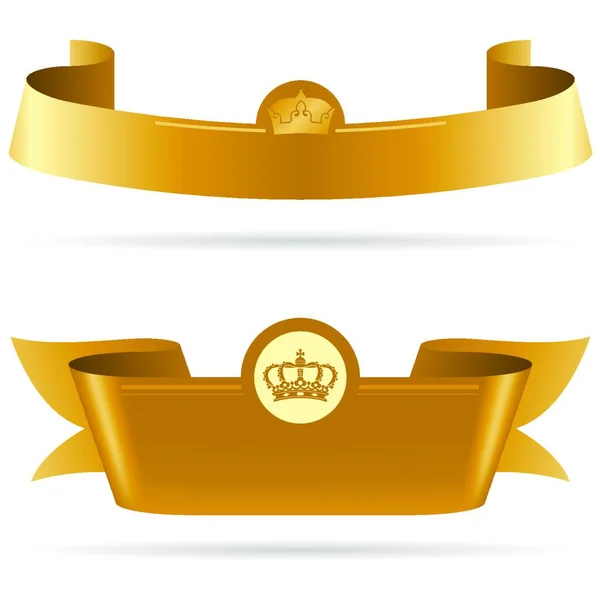 Vintage Golden Royal Ribbon Banners Crown Vector Illustration — Stockový vektor