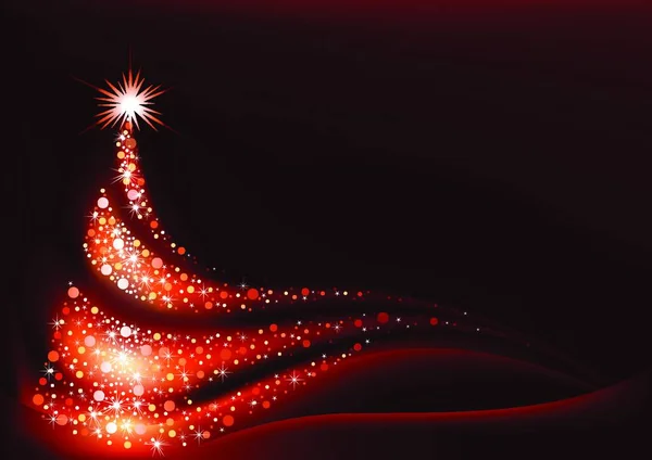 Resumen Magical Red Glowing Christmas Tree Background Illustration Vector — Vector de stock