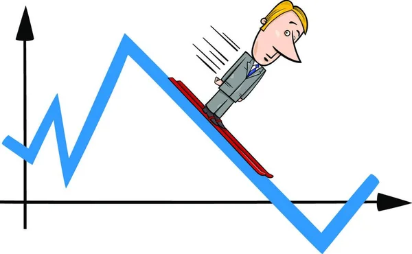 Konzept Cartoon Illustration Des Geschäftsmannes Skifahren Auf Dem Diagramm Oder — Stockvektor