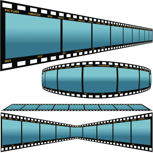 Blue Camera Film Strips Ilustración Coloreada Vector — Archivo Imágenes Vectoriales