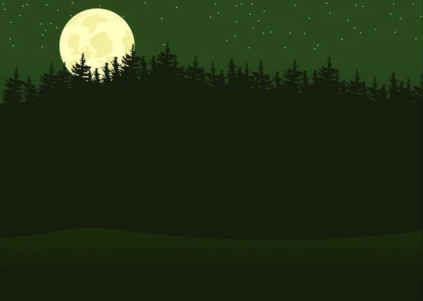 夜间树木上的满月 卡通背景图解 — 图库矢量图片