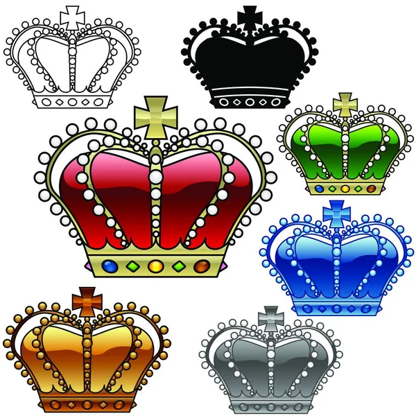Juego Royal Crown Ilustraciones Coloreadas Vectores — Vector de stock