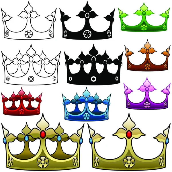 Royal Crown Collection Színes Illusztrációk Vektor — Stock Vector