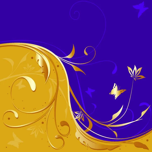 Golden Vine Dividing Waves Purple Orange Ilustração Abstrata Vetor — Vetor de Stock