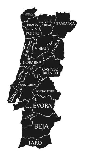 Mapa Portugal Con Nombre Ilustración Negra — Vector de stock