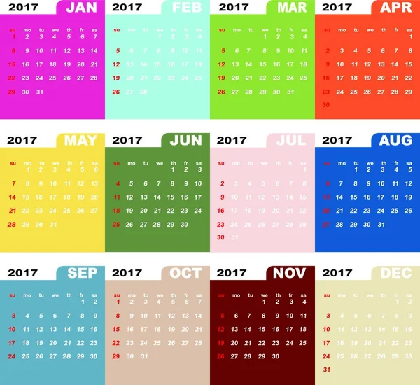 Creado Simple 2017 Plantilla Calendario Vector Stock — Vector de stock