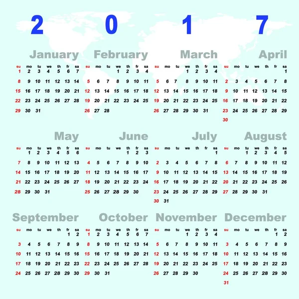 Creado Simple 2017 Plantilla Calendario Vector Stock — Archivo Imágenes Vectoriales