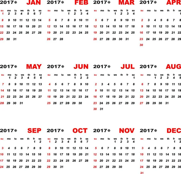 创建简单的2017日历模板 库存向量 — 图库矢量图片