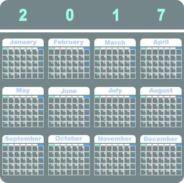 Erstellt Einfache Kalendervorlage Für 2017 Aktienvektor — Stockvektor
