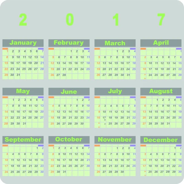 Creado Simple 2017 Plantilla Calendario Vector Stock — Archivo Imágenes Vectoriales