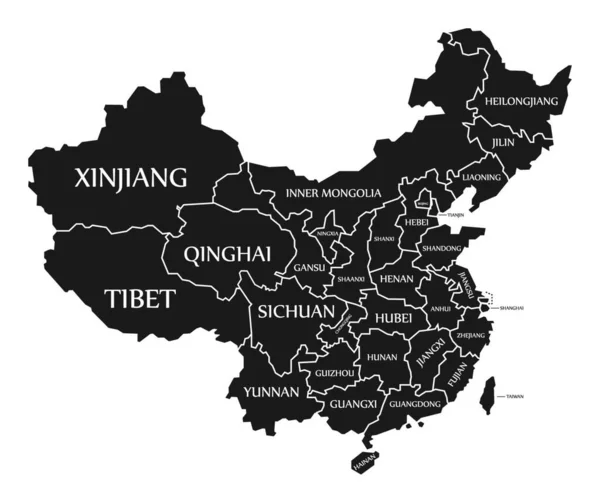 Cina Cartina Con Etichetta Illustrazione Nera — Vettoriale Stock
