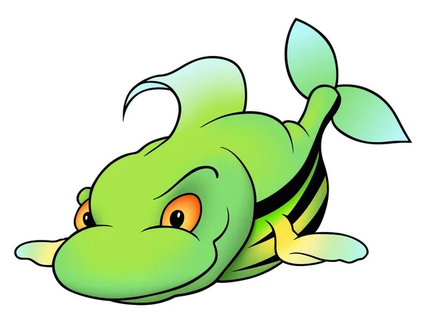 Green Tropical Striped Fish Cartoon Illustration Vettore — Vettoriale Stock