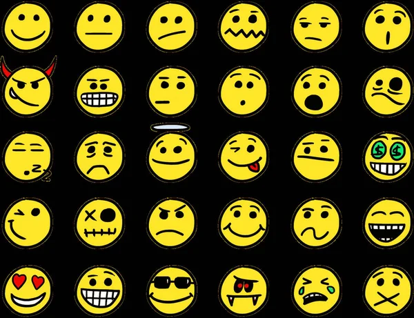 Set01 Van Smiley Pictogrammen Tekeningen Doodles Zwart Wit — Stockvector