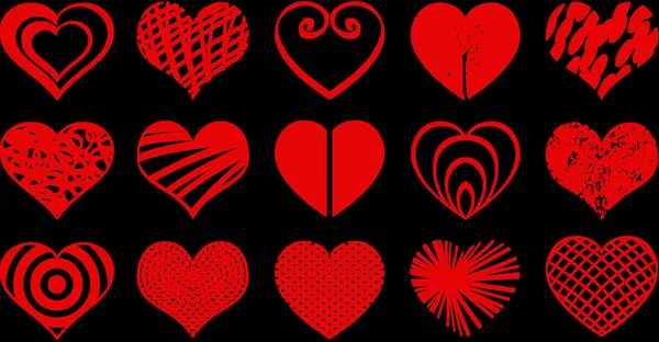 Set02 Vector Valentine Corazón Iconos Dibujos Garabatos Color Rojo — Archivo Imágenes Vectoriales