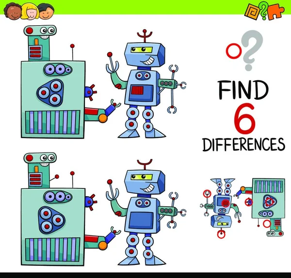 Cartoon Illustration Finding Difference Educational Game Children Fantasy Robot Characters — Stock Vector