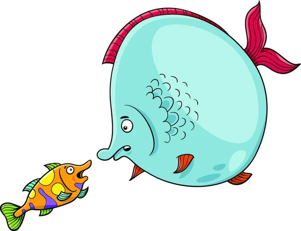 Cartoon Illustration Big Fish Small Fish Animal Characters Talking - Stok Vektor