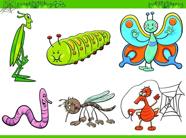 Desenhos Animados Ilustração Insetos Bugs Conjunto Personagens —  Vetores de Stock