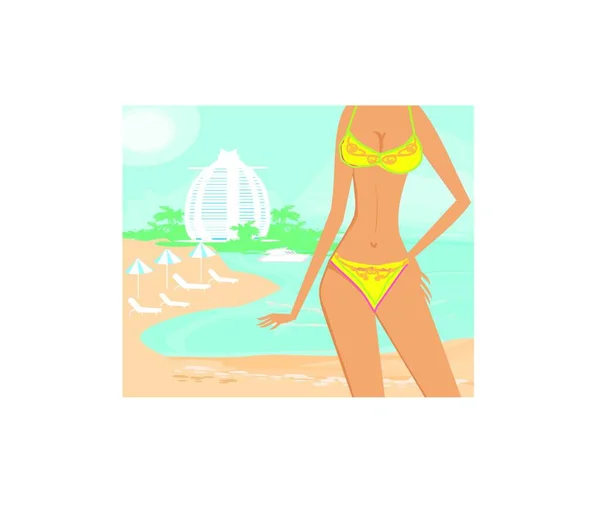 Belle Fille Vacances Tropicales — Image vectorielle