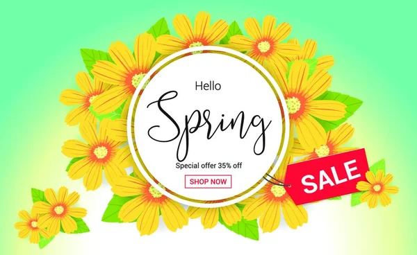 Spring Summer Flower Banner Sales Season Banner Poster Colorful Blossom — Stock Vector