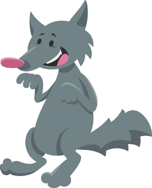 Desenhos Animados Ilustração Personagem Bonito Lobo Cinzento Animal — Vetor de Stock