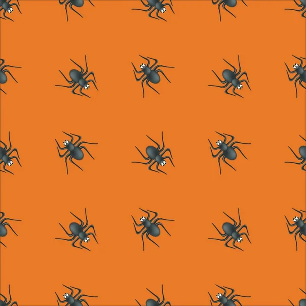 橙色背景下的毒蜘蛛无缝图案 — 图库矢量图片