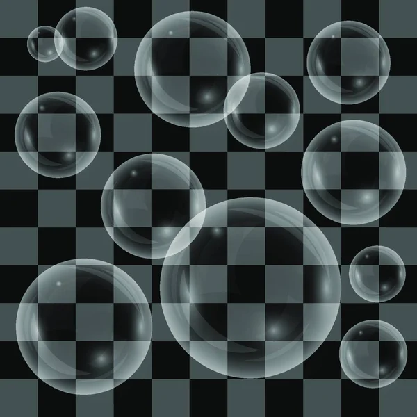 Transparent Soap Bubbles Isolated Checkered Background — Stock Vector