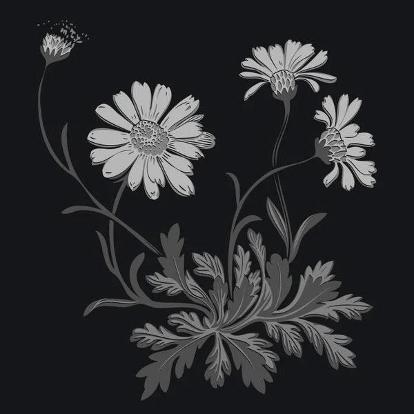 Ilustración Dibujada Mano Ramita Con Flores Hojas Vector Barroco Cornflowers — Archivo Imágenes Vectoriales