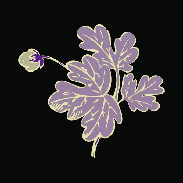 Retro Arbusto Floral Vetor Fundo Preto Mão Desenhada Decorativa Flor — Vetor de Stock