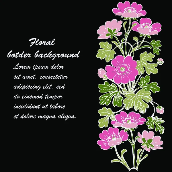 Floral Rétro Buisson Sur Fond Noir Vecteur Fleur Décorative Dessin — Image vectorielle