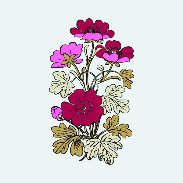Floral Bush Retro White Background Vector Hand Drawn Decorative Flower — Stock Vector