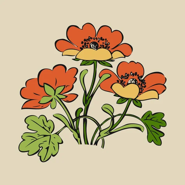 Arbusto Floral Retro Vector Fondo Blanco Dibujado Mano Contorno Vendimia — Archivo Imágenes Vectoriales