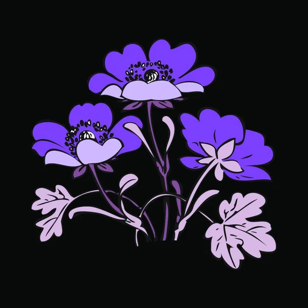 Arbusto Floral Retro Vector Fondo Negro Dibujado Mano Contorno Vendimia — Archivo Imágenes Vectoriales