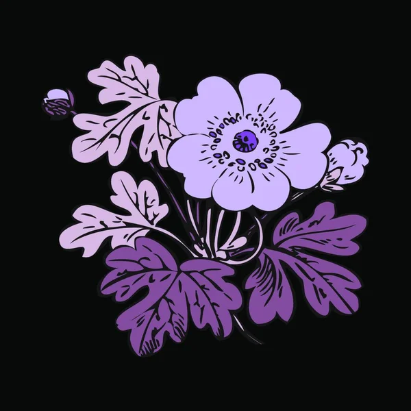 Arbusto Floral Retro Vector Fondo Negro Decorat Dibujado Mano — Archivo Imágenes Vectoriales