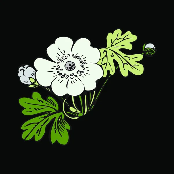 Floral Bush Retro Zwarte Achtergrond Vector Met Hand Getekend Decoratieve — Stockvector