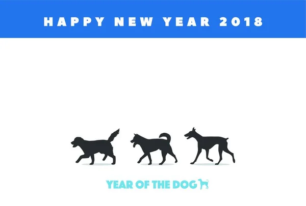 Año Del Perro Tarjeta Año Nuevo Con Siluetas Perro — Vector de stock
