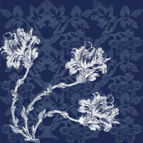 Drei Lilien Strauß Grußkarte Jahrgang Mit Blumen Rand Ecke — Stockvektor