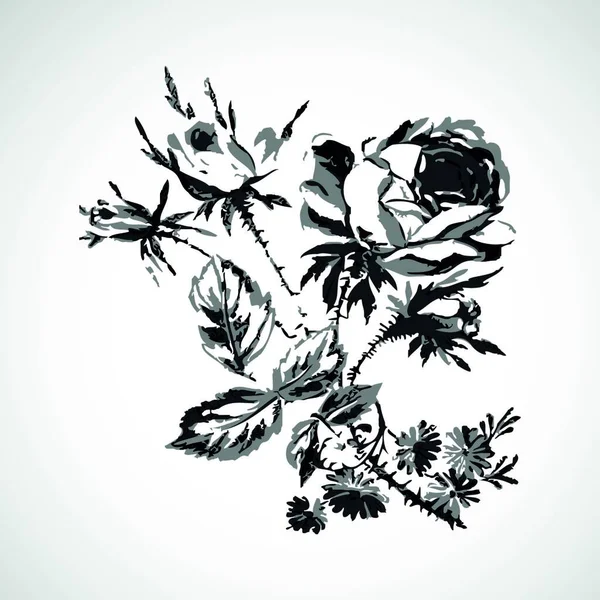 手工绘制的玫瑰复古孤立的背景矢量图形现实的草图 — 图库矢量图片